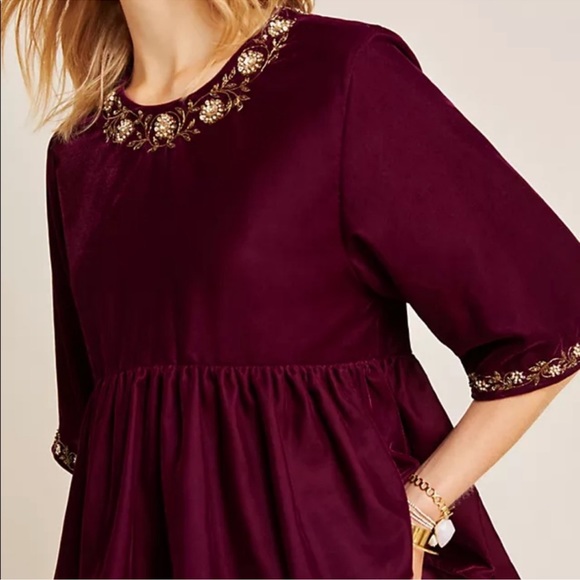 NWT Anthropologie Mayelle Velvet Babydoll Blouse Kavita Bhartia Medium - Picture 2 of 14